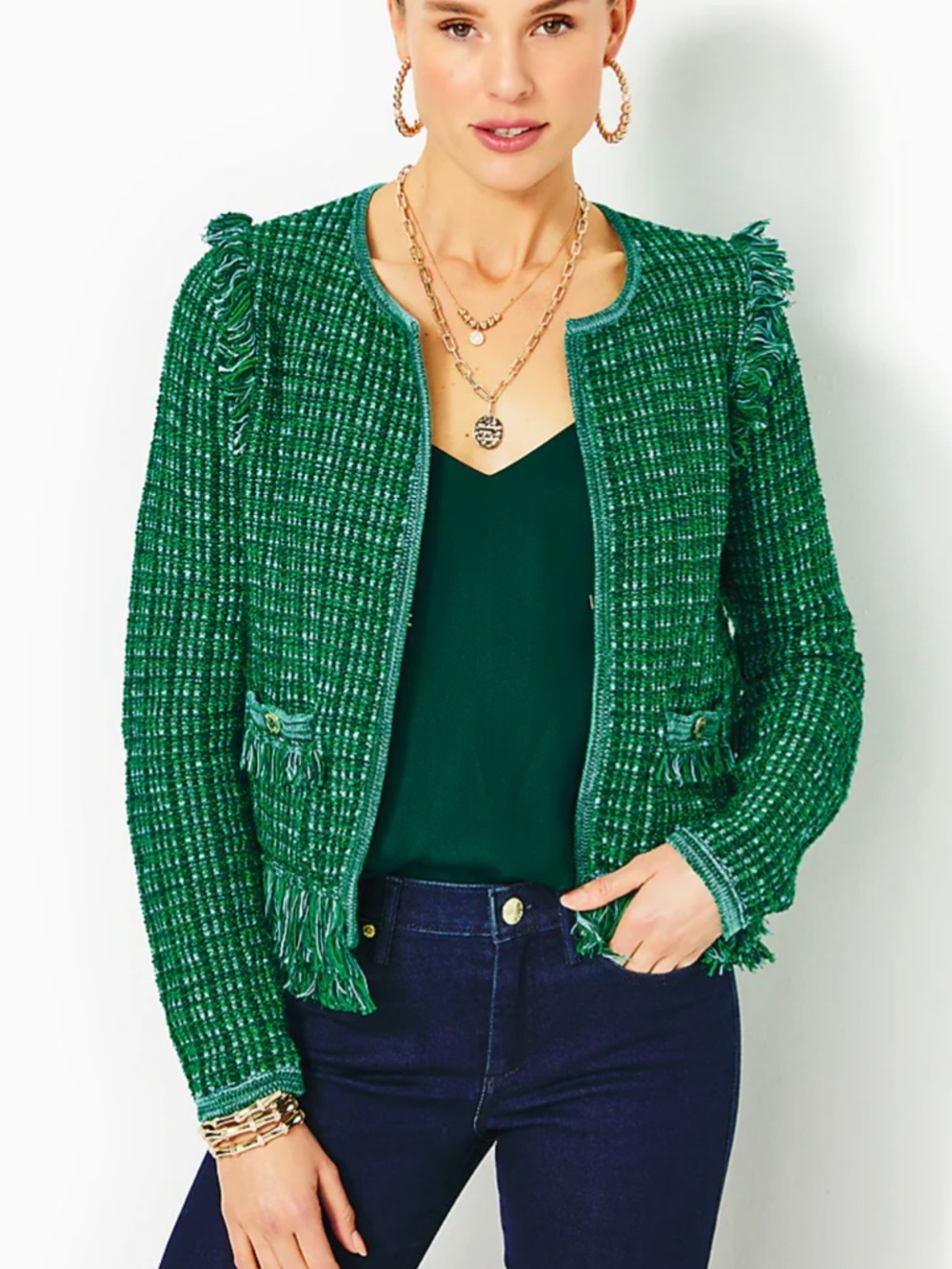 Lilly Pulitzer SIMORA CARDIGAN, EVERGREEN EXOTIC TWEED Preppy Beachy Size Large